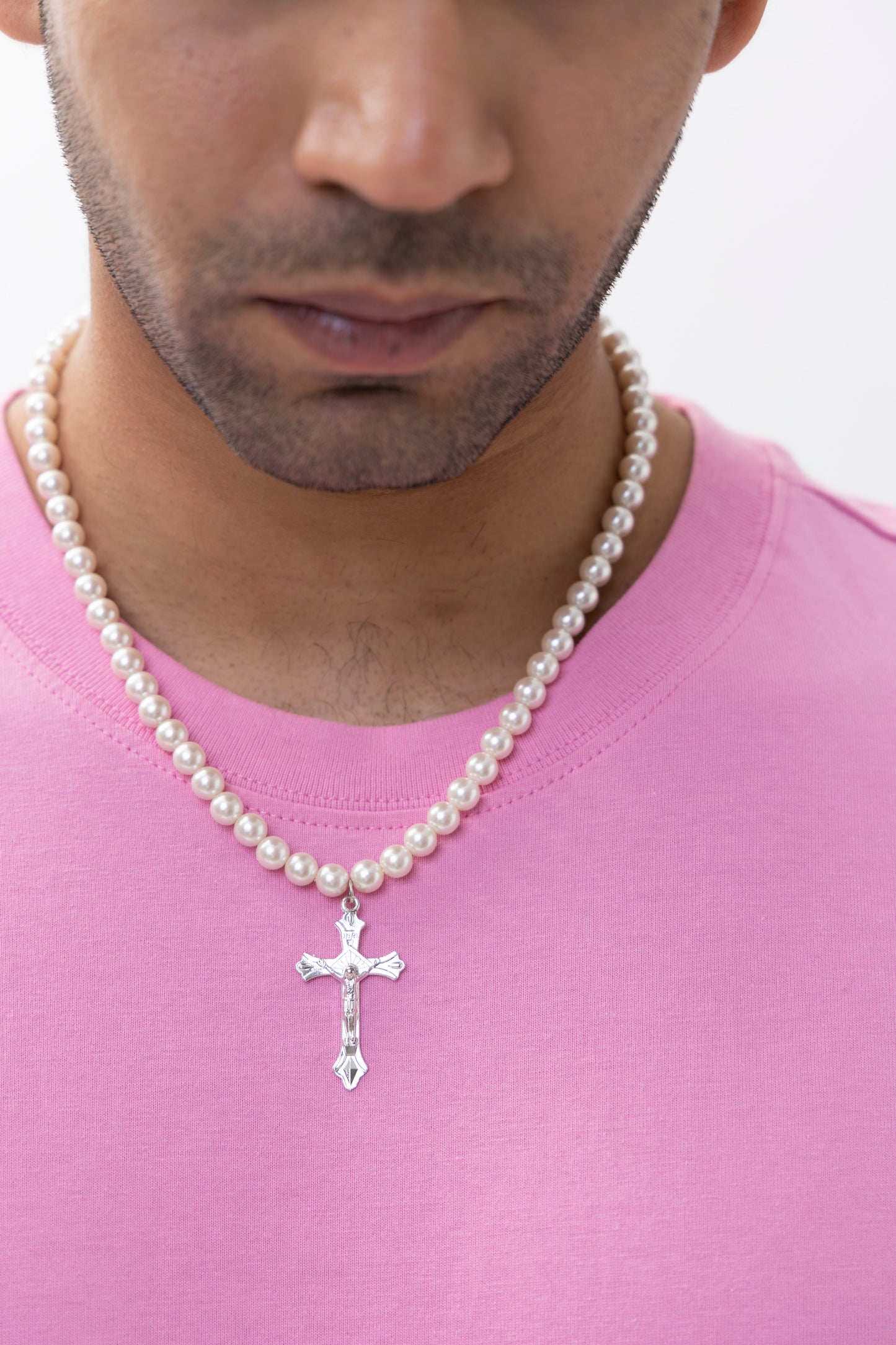 Gothic Cross Pearl Necklace