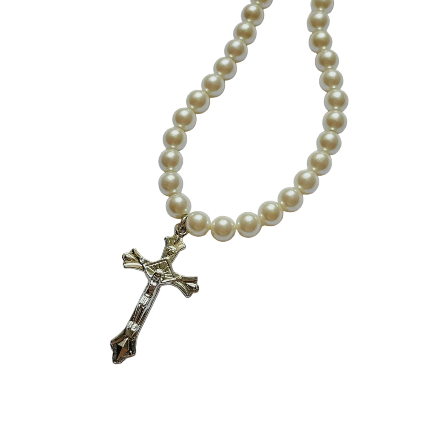 Gothic Cross Pearl Necklace